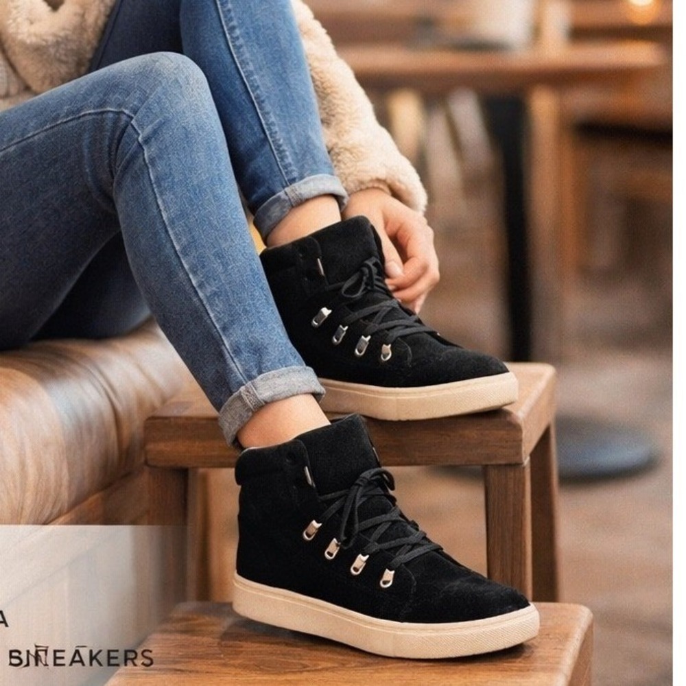 Marc Fisher LTD miSANA Black Suede Sherpa High Top Sneakers Fur‎ Shoes Womens 6M